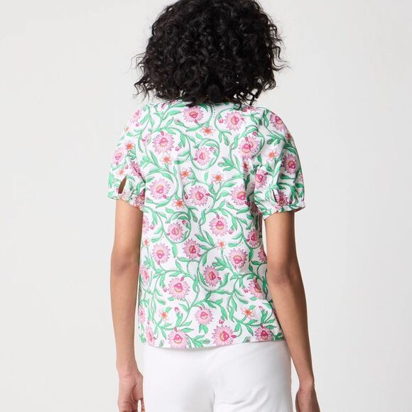 J. Crew Blouse Cotton poplin top Pink Green Floral White Lotus Bloom Medium M - Picture 6 of 14